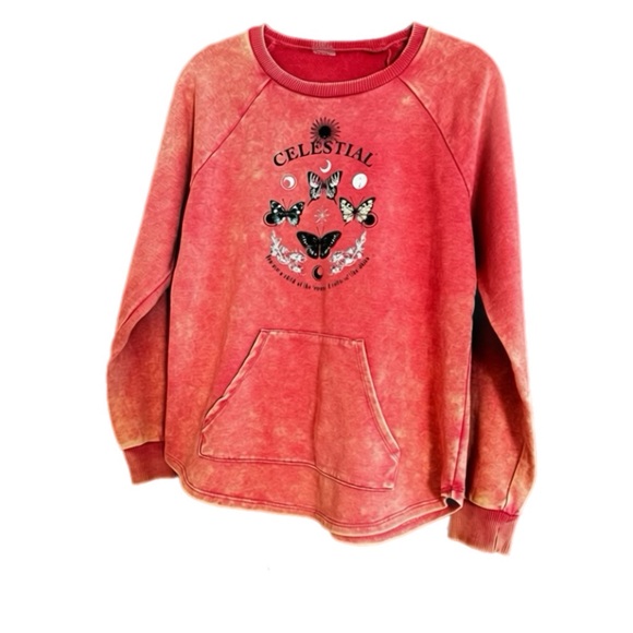 No Boundaries Other - No Boundaries Junior Celestial Butterfly Mineral Wash Pullover Sweatshirt